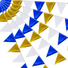 64ft Royal Blue Gold White Triangle Pennant Banner Flag Metallic Bunting Garl…