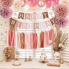 Birthday Decorations for Women, Retro Blush Pink Party Balloons Boho Retro Pink