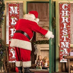 FECEDY Merry Christmas Hanging Banner Porch 72×12 Inch (Pack of 2), Red White