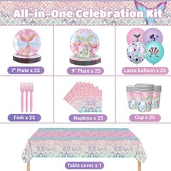 146pcs Meimaid Birthday Decorations Tableware Set, Baby Shower Decorations