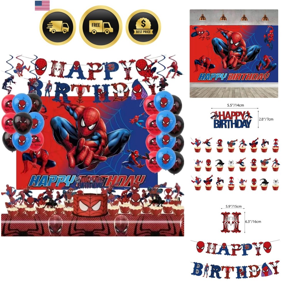 52pcs Spider Birthday Decorations Pack – Cartoon Spider Party Decorations Sup…