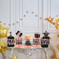 75th Birthday Decorations Women – 9PCS Rose Gold 75th Birthday Honeycomb Cent…