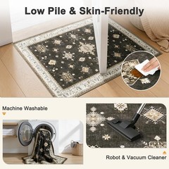 2’x3′ Washable Area Rug Non-Slip, Vintage Floral Medallion Distressed Entrywa…