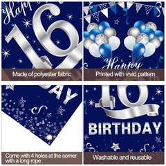Blue Silver 16th Door Banner Decorations, Happy 16 Door Cover Sign Party Supp…