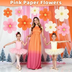 Pink and Orange Party Decorations Paper Flowers for