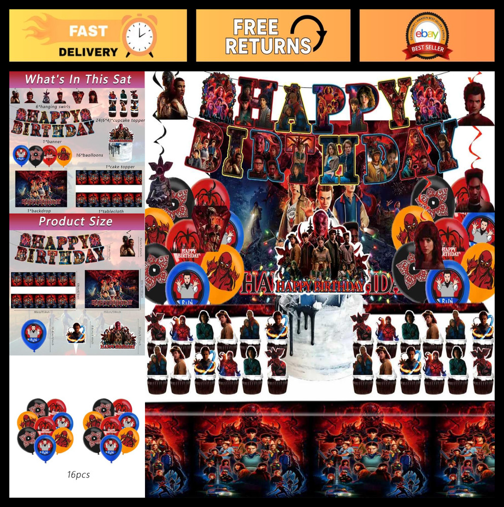 50 PCS Birthday Party Supplies Set – Balloons, Banner, Tablecloth, Cake Toppers