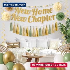 New Home New Chapter Housewarming Decorations Set, Sage Green Gold Boho Welcome