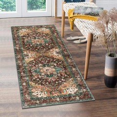 Yamaziot Washable Runner Rug, 2×5 Non-Slip Boho 2′ x 5′, Rust/Dull Teal