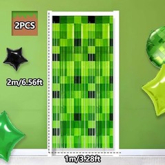Green Pixel Foil Curtains Video Game Parties Photo Booth Decorations 2 Pack New