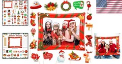 Christmas Photo Booth Props 53 PCS Set – Large Frame 30×25.6 in, Pose Sign Pi…