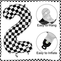 Checkered Number 2 Balloon, 40 Inch Large Foil Race Car Number Balloons, Big …