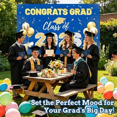 2026 Graduation Backdrop Blue – 70.8″x43.3″ Congrats Grad Banner for Party, C…