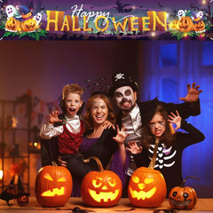 Extra Large Happy Halloween Banner For Outside, 9.8 x 1.6 Ft Fabric Halloween Ba