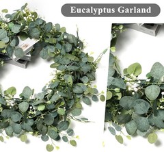 2 PCS Artificial Eucalyptus Garland 5.9FT Faux Silver Dollar Greenery Garland
