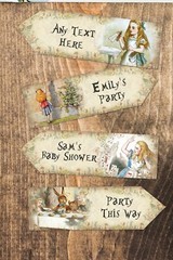 4 Alice in Wonderland Personalised Arrows Signs Any Occasion Birthday BabyShower