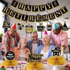 Happy Retirement Party Decorations Kit for Women Men, Black Gold Retirement B…