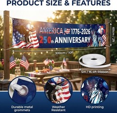 250th Anniversary Banner Patriotic Flag 120×24 Celebrate Independence Day
