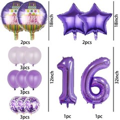 16th Birthday Decorations Party Supplies,15 Pcs 40inch Number 16 Purple Ballo…