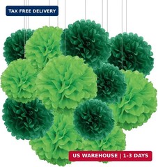 Aimto 12pcs Dark Green and Lemon Green Paper Pom Poms Decorations for St. Patric