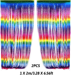 Party Decorations, Colourful Rainbow Foil Fringe Curtain Fiesta Hanging Paper