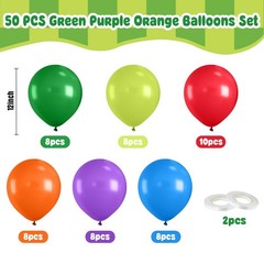Green Purple Balloons Set, 50 Pcs Colorful Balloon, 12 Inch Red Orange Blue L