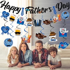 Happy Father’s Day Banner Decorations and Ceiling Hanging Swirls for Party, Love