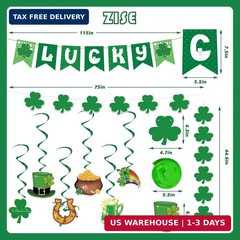 31Pcs St Patricks Day Decorations Pre-Assembled Shamrock Lucky Banner Garlands &