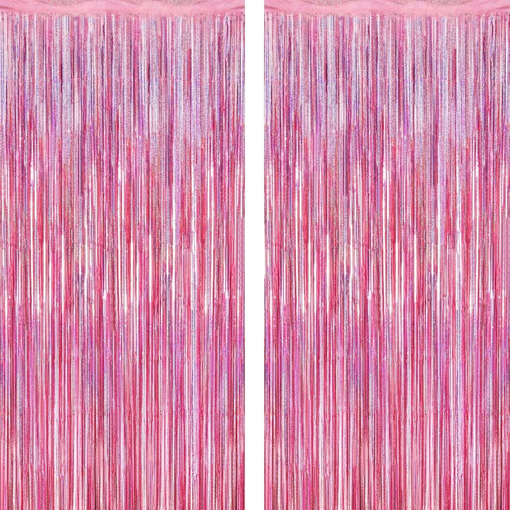 2 Pack Glitter Pink Backdrop, 3.28 FT x 7.05 FT Birthday Party Decorations