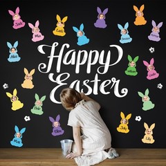 48 PCS Colorful Spring Easter Bunny Shape Paper Cutouts 100 Glue Points DIY