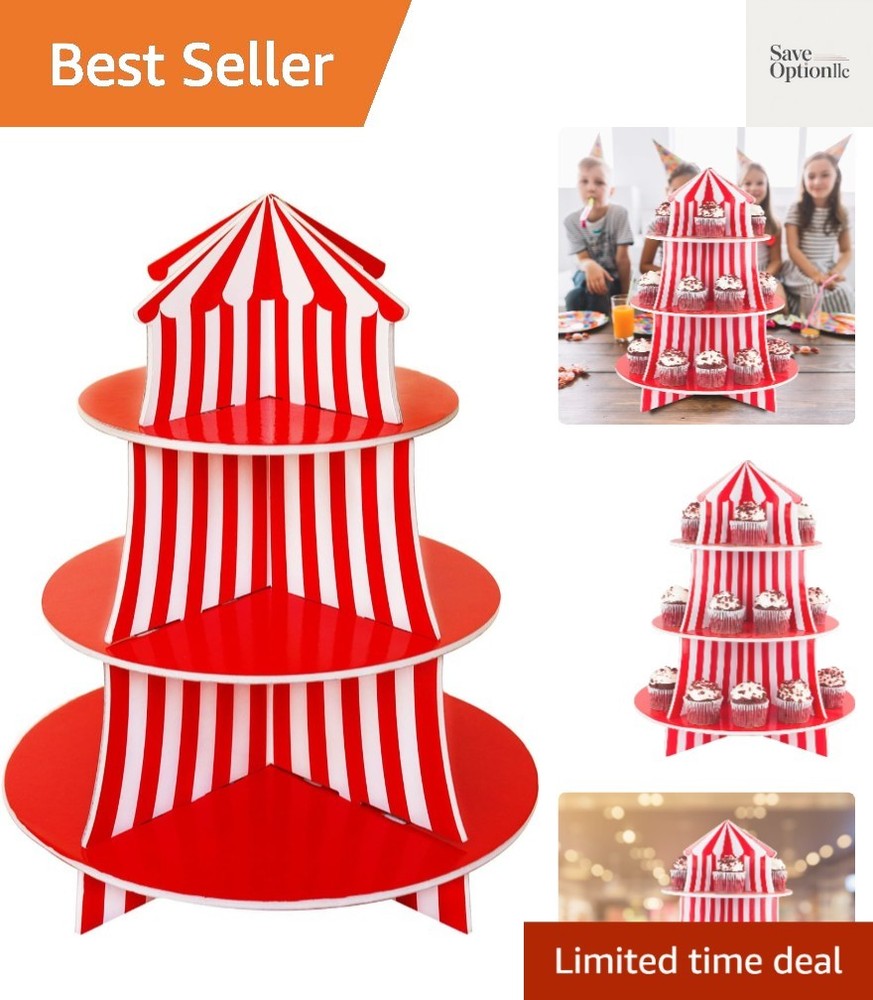 3 Tier Cupcake Foam Stand with Circus Carnival Tent Design for Desserts, Birt…