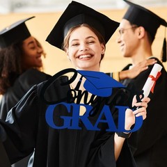Graduation Decoration 2026 Blue Congrats Grad Wood Sign Photo