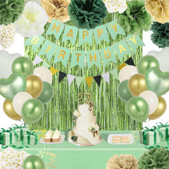 Sage Green Gold Olive Birthday Party Decorations Kit, Happy Birthday Banner