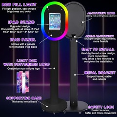 Photo Booth Stand RGB Ring Light Selfie Station for 10.2″-13″ iPad Wedding Party