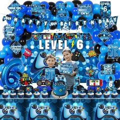 6th Birthday Decorations for Boys, 149Pcs Blue Video Game level 6 Party Suppl…