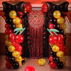 2 Sets 165 Pcs Cheetah Print Cherry Balloon Column Kit with Red Black Leopard…