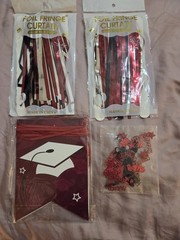 Graduation Party Decorations , Congrats Grad Banner & Fringe Foil Curtain Maroon
