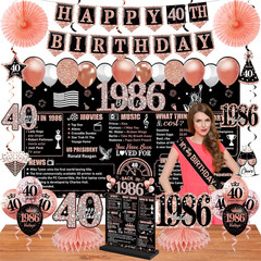 40Th Birthday Decorations for Women, 25PCS Black Rose Gold Happy 40Th Birthday B