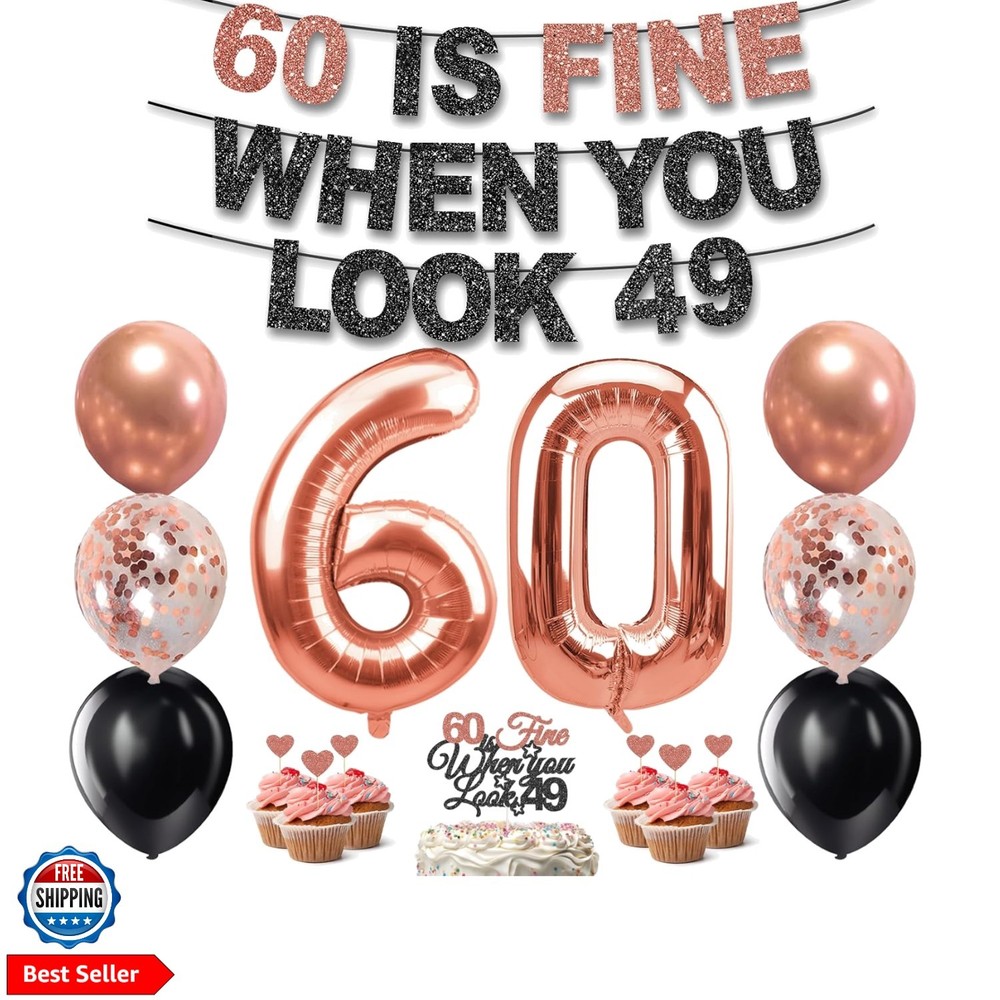 60th Birthday Decorations for Women, Pre-Strung 60 Is Fine When You Look 49 B…