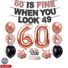 60th Birthday Decorations for Women, Pre-Strung 60 Is Fine When You Look 49 B…