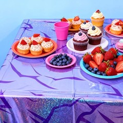 Vibrant Purple Demon Energy Tablecloths – 3PC Set for Birthdays & Graduations