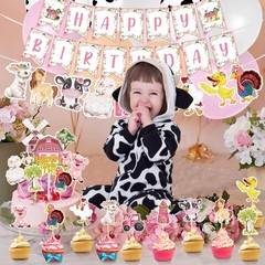 Hungdao 58 Pcs Farm Birthday Decorations Pink Barnyard Farm Animal Party Supp…