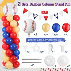 2 Sets Baseball Party Balloon Column Stand Kit with 2 Nude Foil Balloons 90 L…