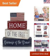 Durable Red White Blue Wooden Block Decorations for 4th of July & Memorial Day