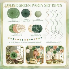 Sage Green Party Decorations Kit – Birthday, Baby Shower, Bridal Shower, Boho We