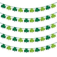 St Patricks Day Decorations 5 Pack Shamrock Clover Felt Banner Garland Green