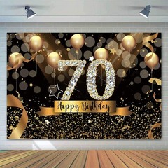 Chic 70th Birthday Backdrop – Black and Gold for Fabulous Celebrations, 7x5ft
