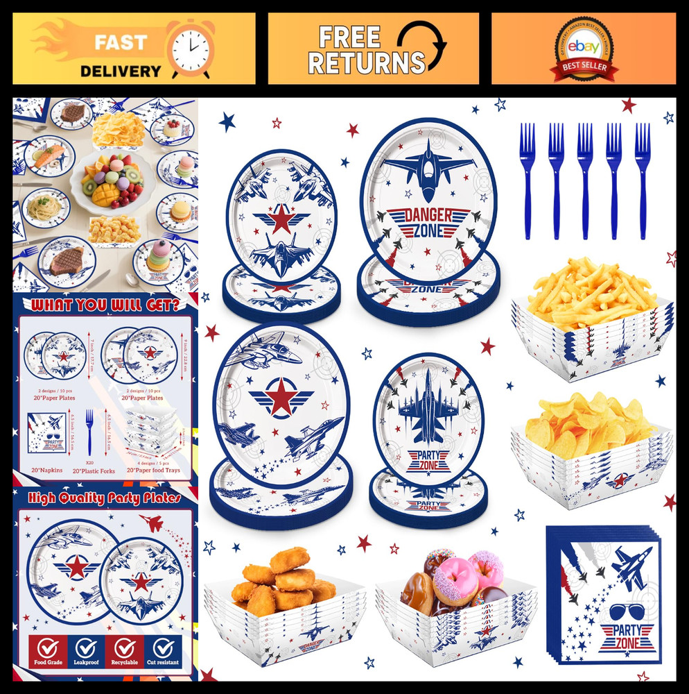 «Fighter Jet Birthday Party Supplies – Military Air Force Plates & Napkins Set,