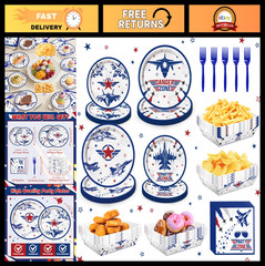 «Fighter Jet Birthday Party Supplies – Military Air Force Plates & Napkins Set,