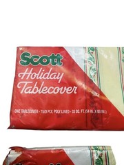 VTG Scott Holiday Tablecover Set Of 2 Holly Paper Poly Lined 54 X 88 In. NOS USA