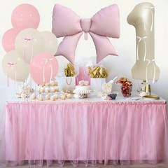 Pink Large Bow Balloon, 1 Number Foil Balloons with Silk Bowknot, 39 inches B…